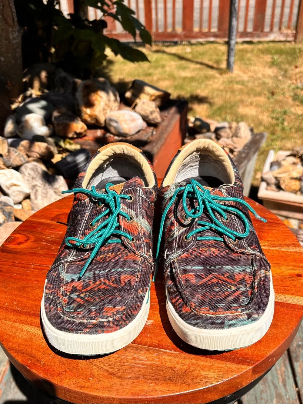 Hooey Multicolor Aztec Canvas Boat Shoes with Teal Laces
